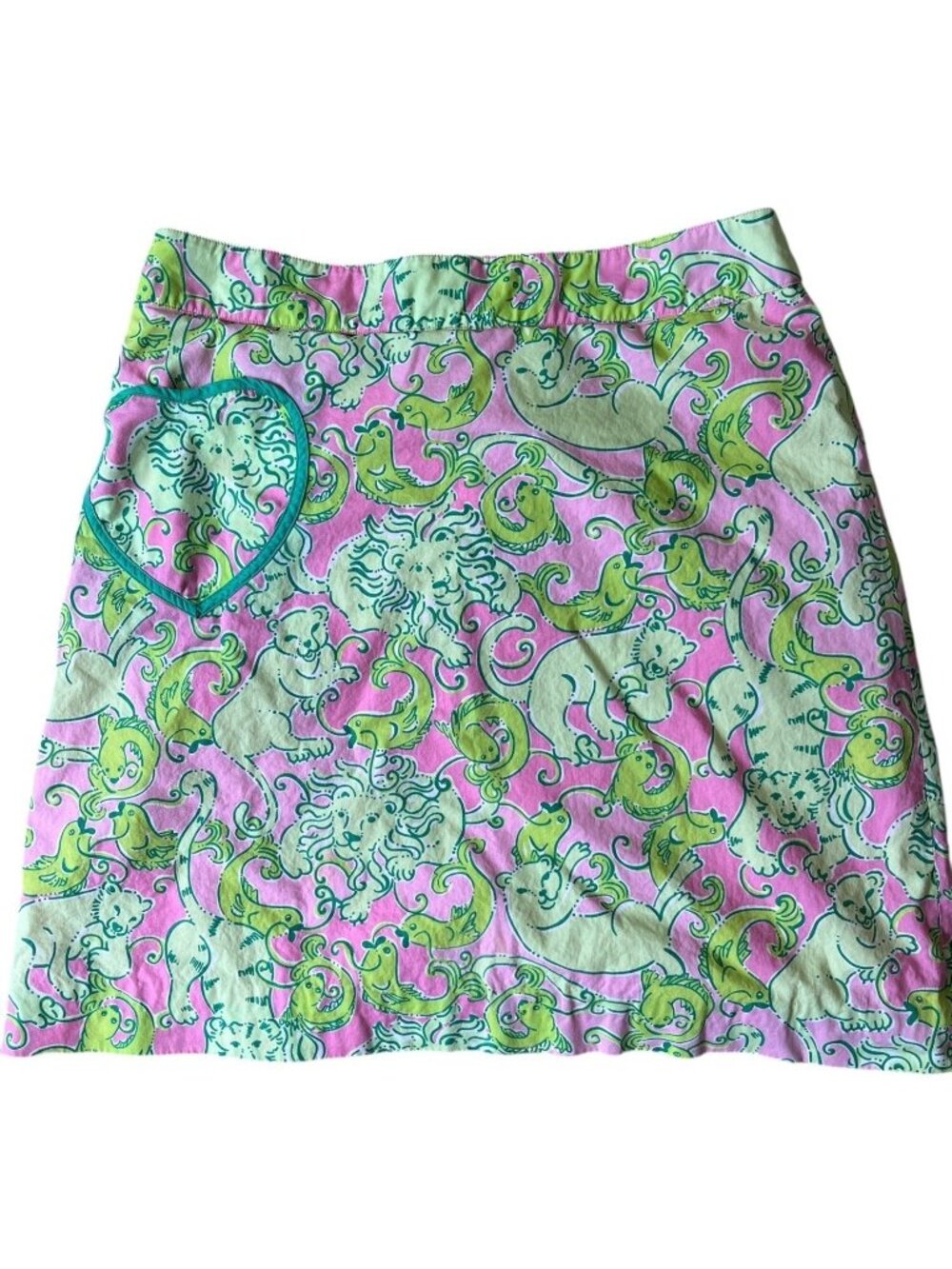Lilly Pulitzer VTG Skirt Womens 2 Pink Green Fried Catfish Lion Cottage Arsty